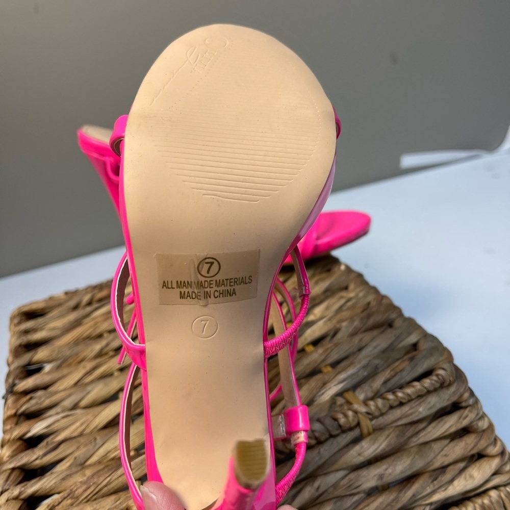 Femme Neon Pink Strappy Stiletto Heels - Picture 4 of 7